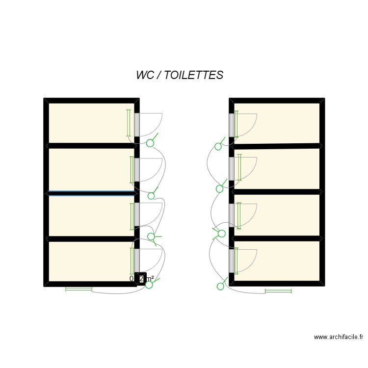 Positionnement des lampes WC toilette KONOHOUE WC. Plan de 9 pièces et 13 m2