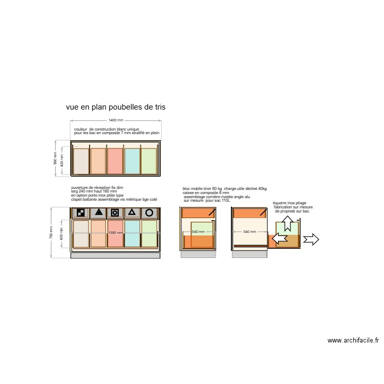 poubelle de tris sur mesure. Plan de 0 pièce et 0 m2