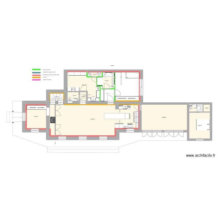 RDC variante 3. Plan de 12 pièces et 131 m2