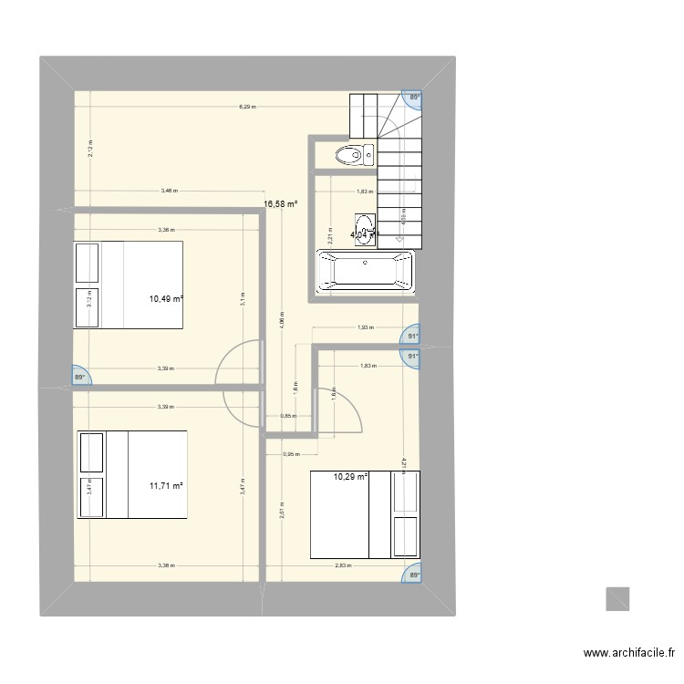 plan comble. Plan de 5 pièces et 58 m2