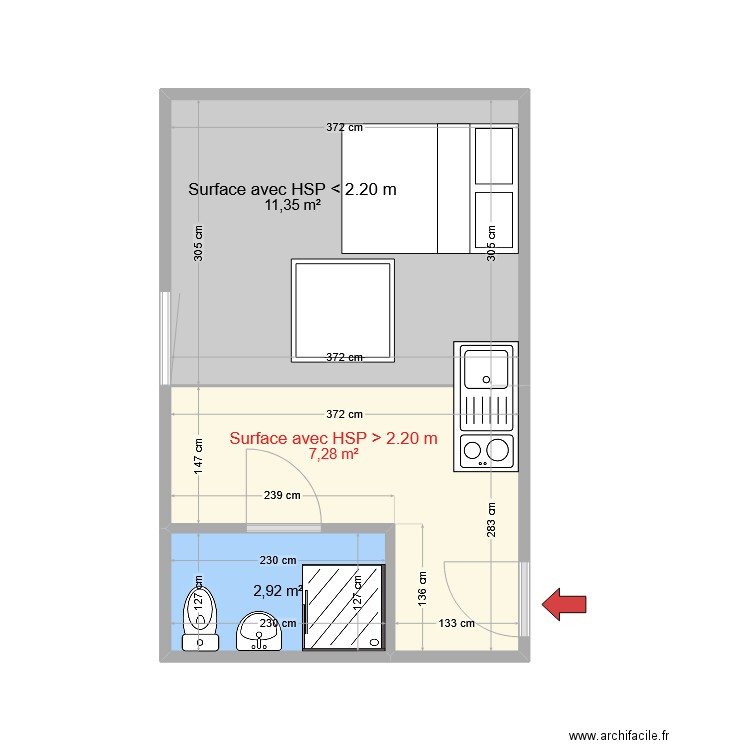 24bis Lafont. Plan de 3 pièces et 22 m2