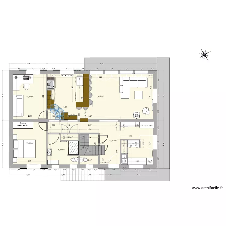 cuisine valid&eacute;e V3. Plan de 15  et 285 m²