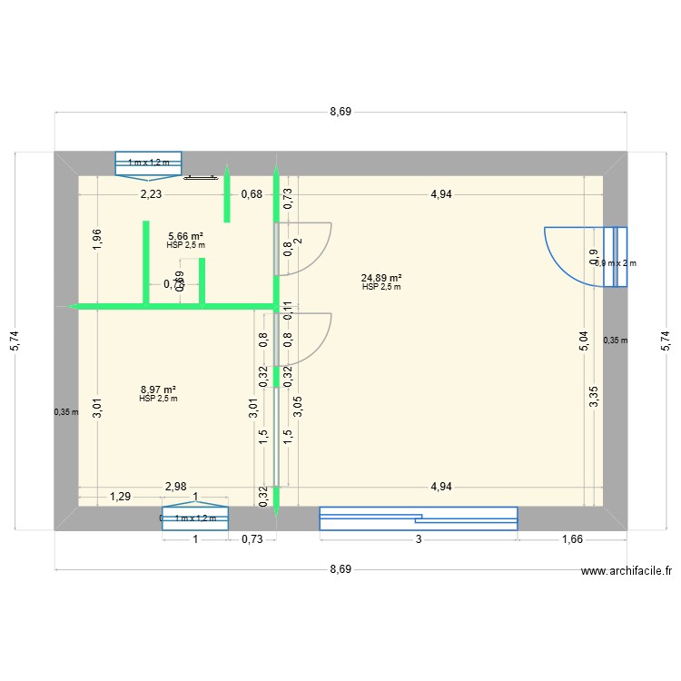 T2 - LA CADIERE - cloison intérieure sans mob ind 3. Plan de 3 pièces et 40 m2