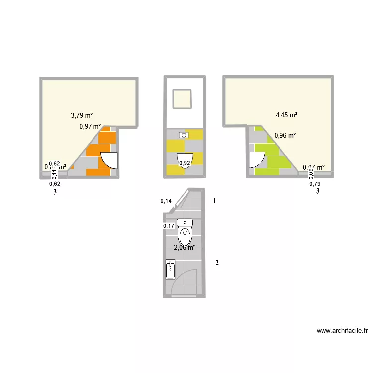 wc bas. Plan de 10  et 15 m²