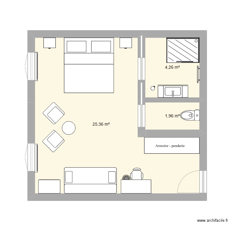 Chambre Linaigrette. Plan de 3 pièces et 32 m2