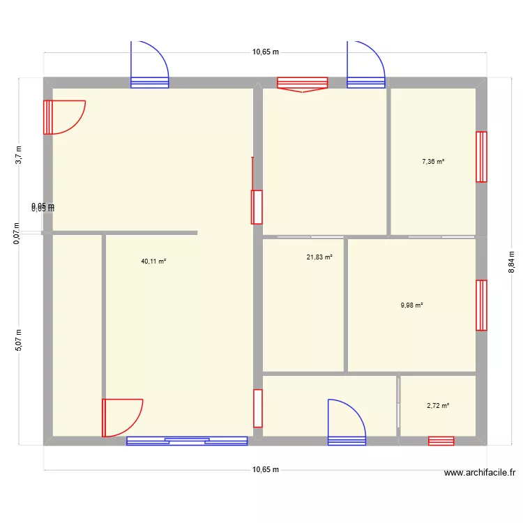 cote. Plan de 5  et 82 m²