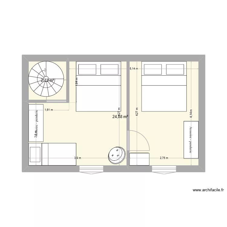 T3 3&egrave;me &eacute;tage. Plan de 2  et 27 m²