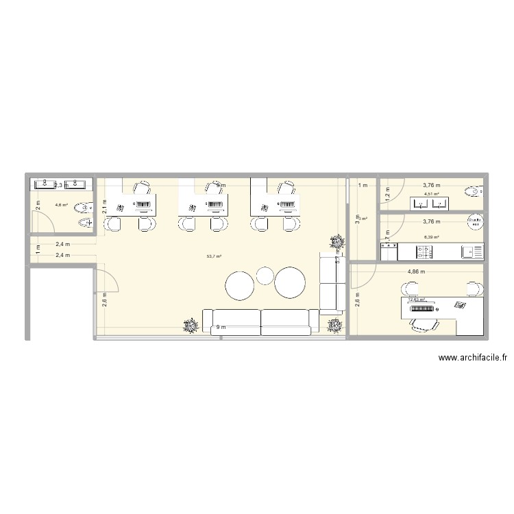 BUREAU HAY HASSANI. Plan de 6 pièces et 85 m2