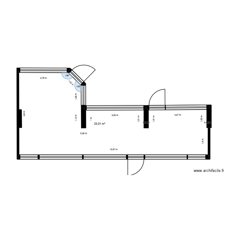 Bartavelles. Plan de 1 pièce et 33 m2