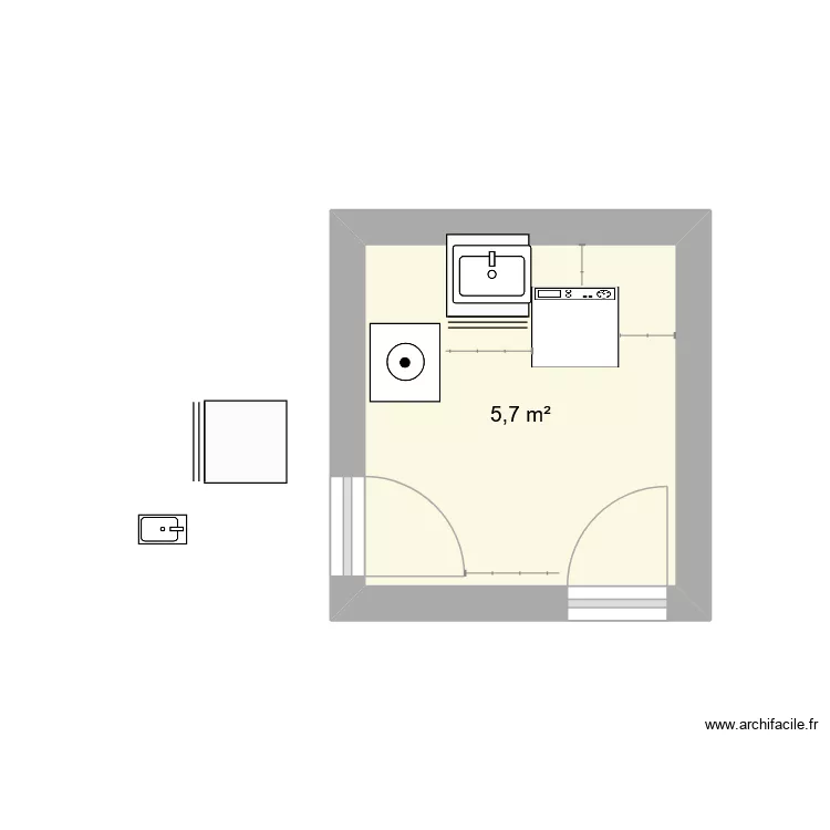 buanderie. Plan de 1  et 6 m²