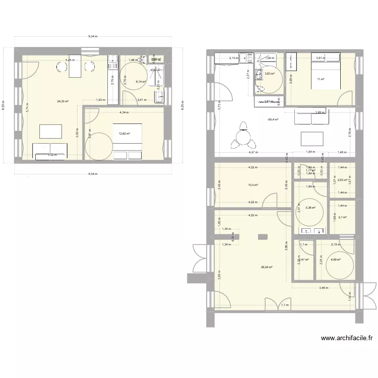 plan Maison soeurs. Plan de 15  et 145 m²
