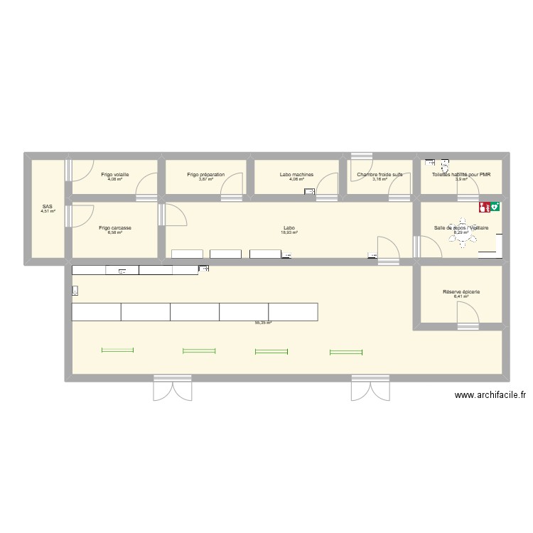 BOUCHERIE A TERMINER. Plan de 11 pièces et 117 m2