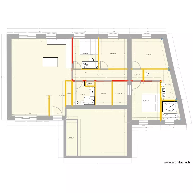 chambre extension 1. Plan de 15 pièces et 168 m²
