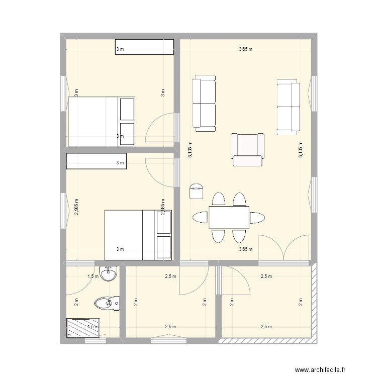P.A. Plan de 6 pièces et 53 m2