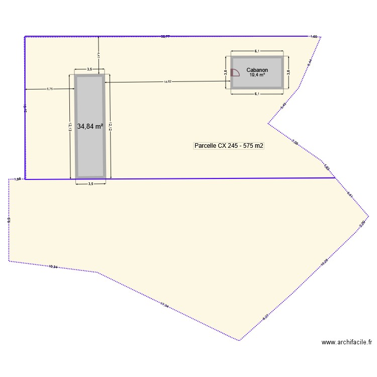Cadastre origine. Plan de 2 pièces et 54 m2