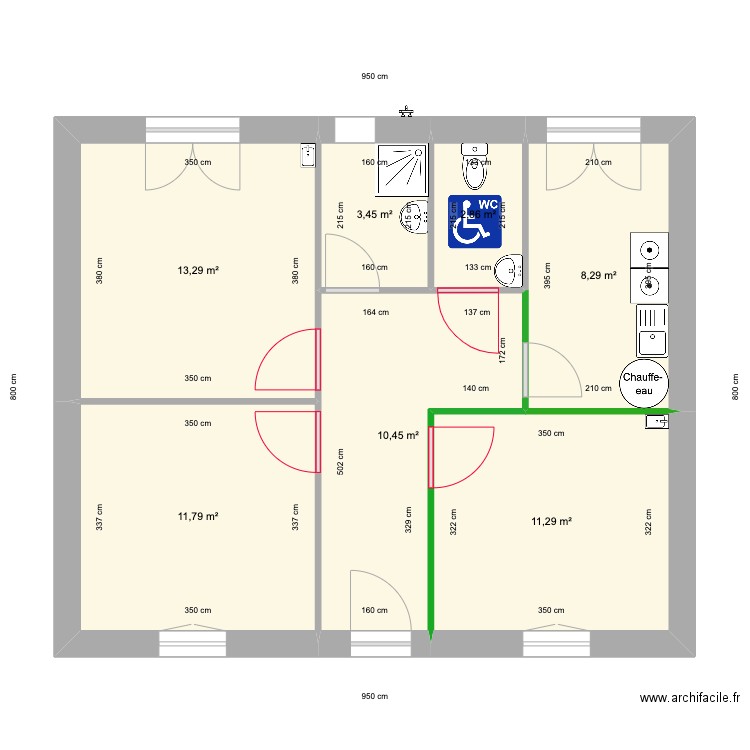 cabinet. Plan de 7 pièces et 61 m2