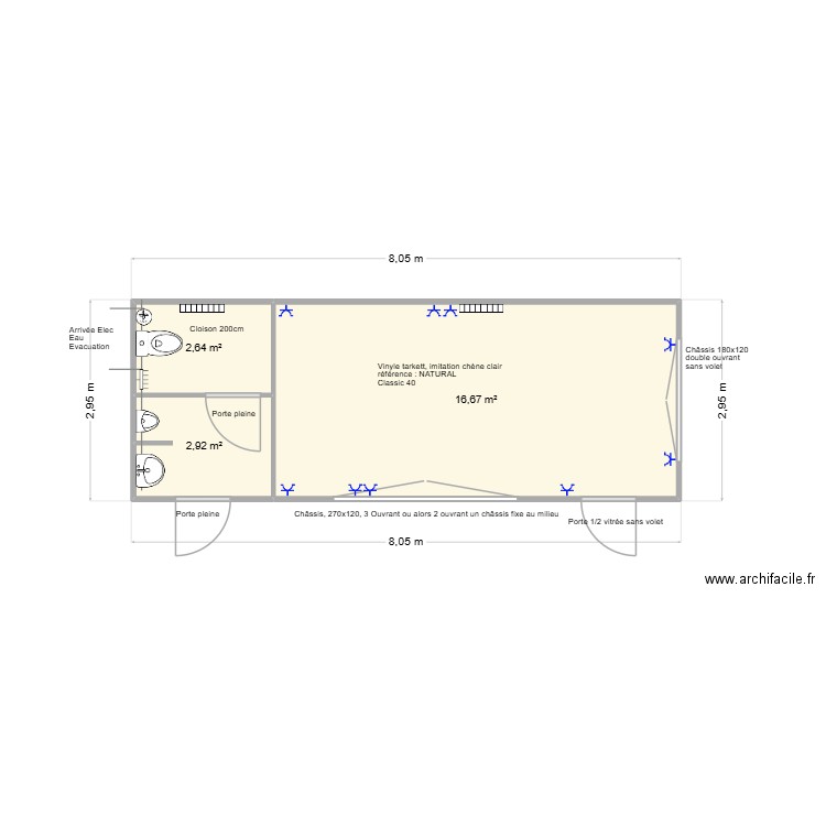 Wilmus 800x300. Plan de 3 pièces et 22 m2
