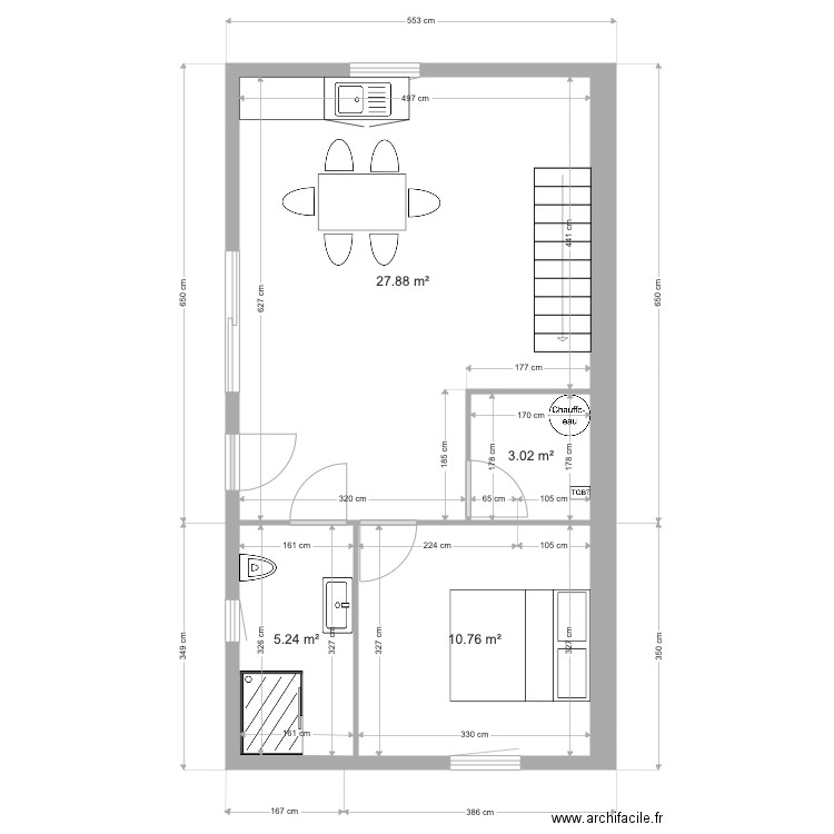 R+1 EXTENSION. Plan de 4 pièces et 47 m2