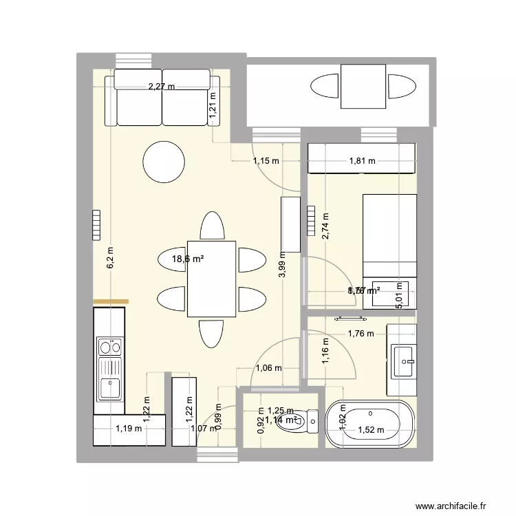 STUDIO VALMOREL. Plan de 3  et 28 m²