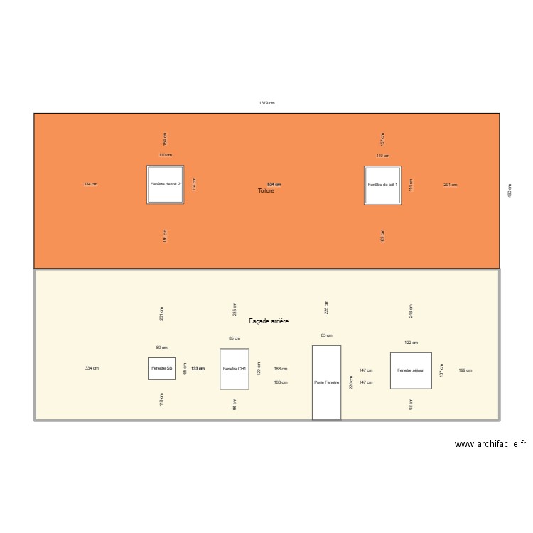 Fenetres de toit . Plan de 1 pièce et 61 m2