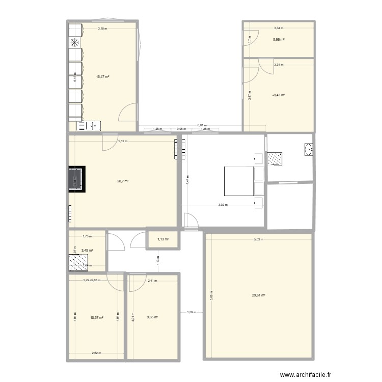Plan initial. Plan de 9 pièces et 110 m2