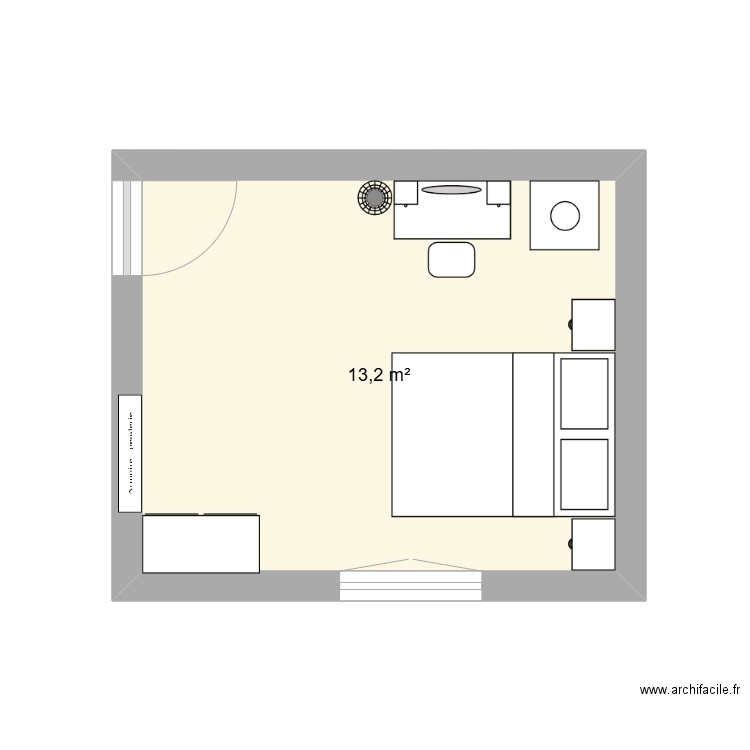 Chambre F. Plan de 1 pièce et 13 m2