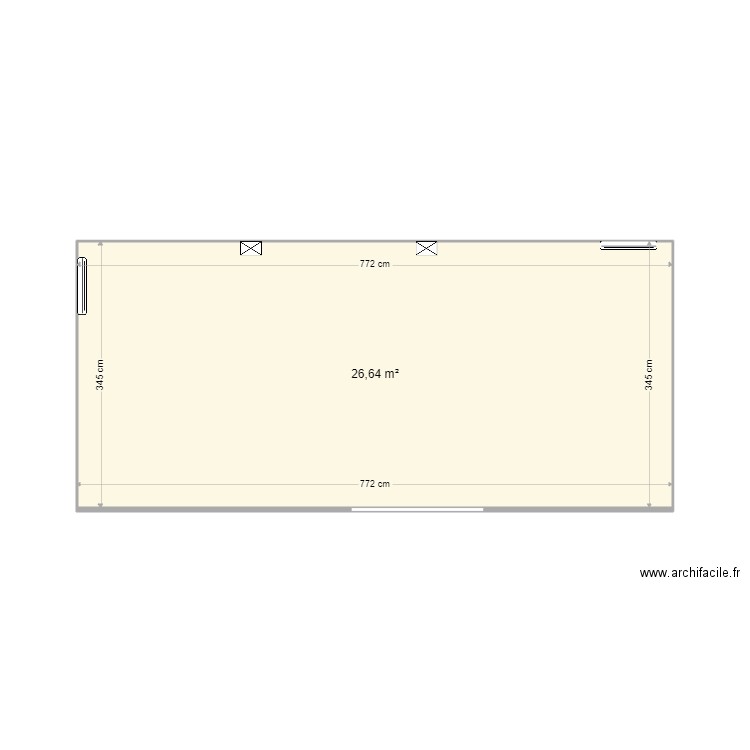 salle. Plan de 1 pièce et 27 m2