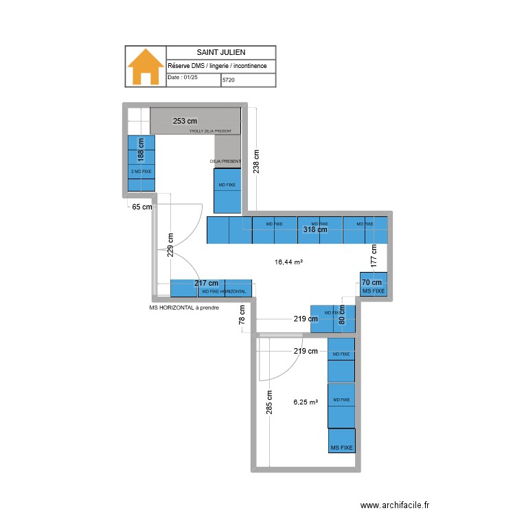 Urgences St Julien. Plan de 2 pièces et 23 m2