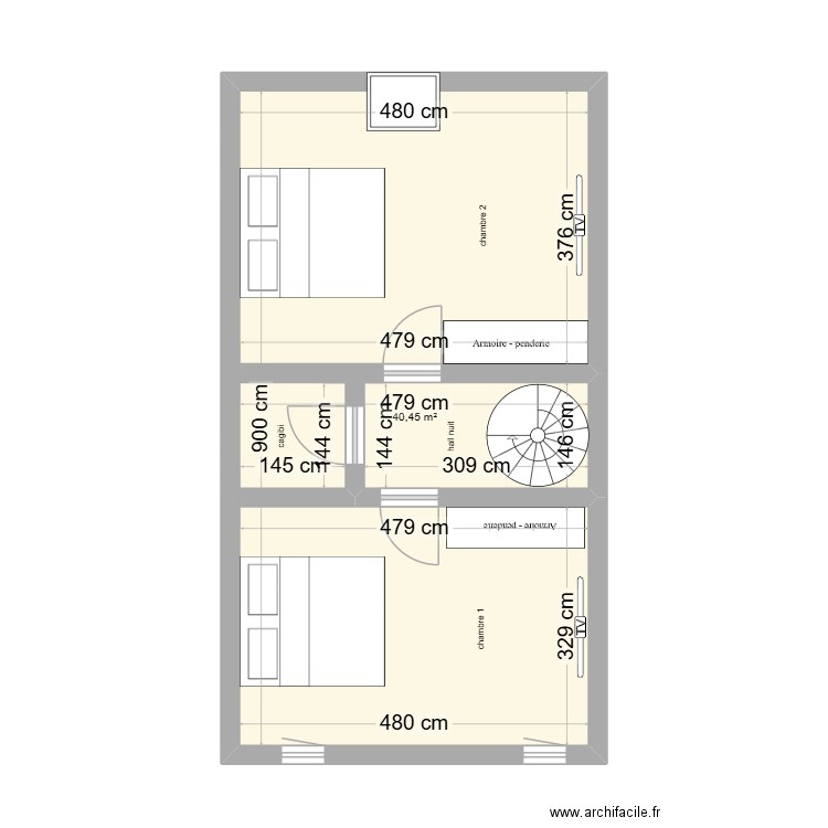 ETAGE2. Plan de 1 pièce et 40 m2