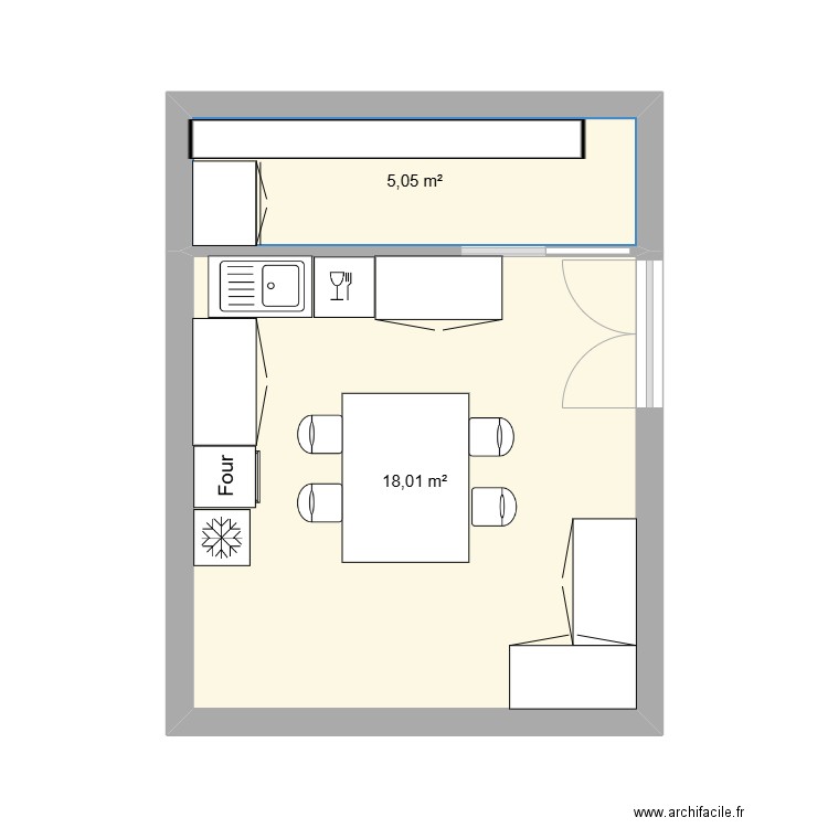 CUISINE. Plan de 2 pièces et 23 m2