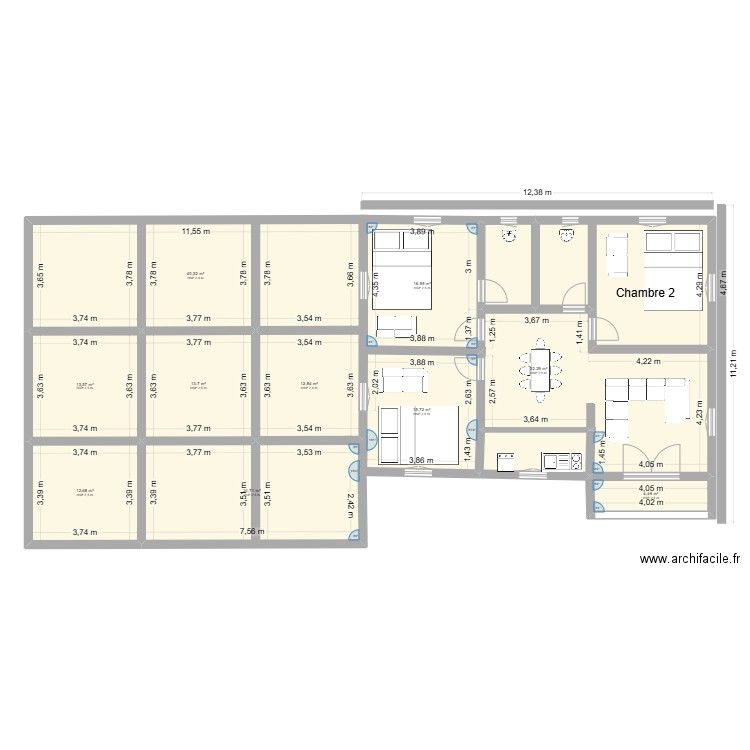 plan cC1. Plan de 13 pièces et 219 m2