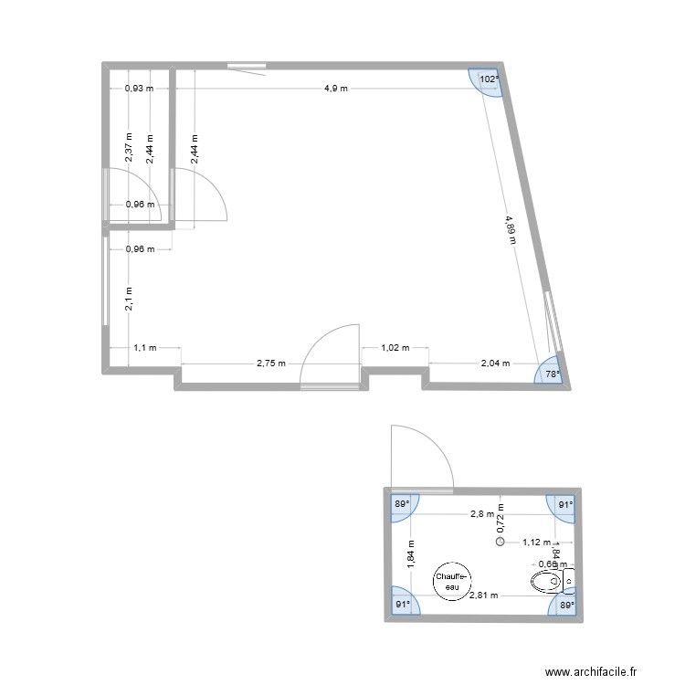 bureau PDL14. Plan de 2 pièces et 35 m2