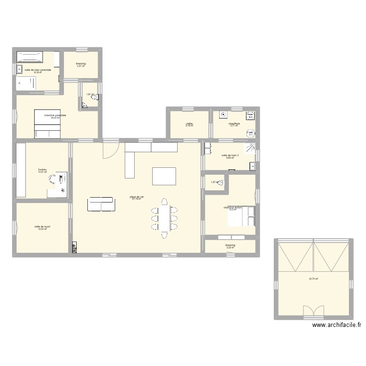 maison 2.2. Plan de 14 pièces et 185 m2