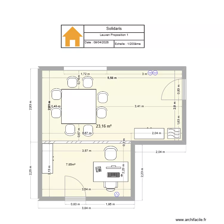 Leuven plan 1  1er &eacute;tage. Plan de 1  et 23 m²