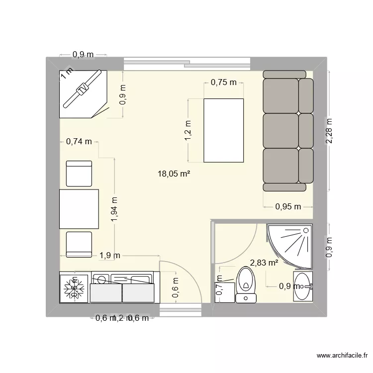garage. Plan de 2  et 21 m²