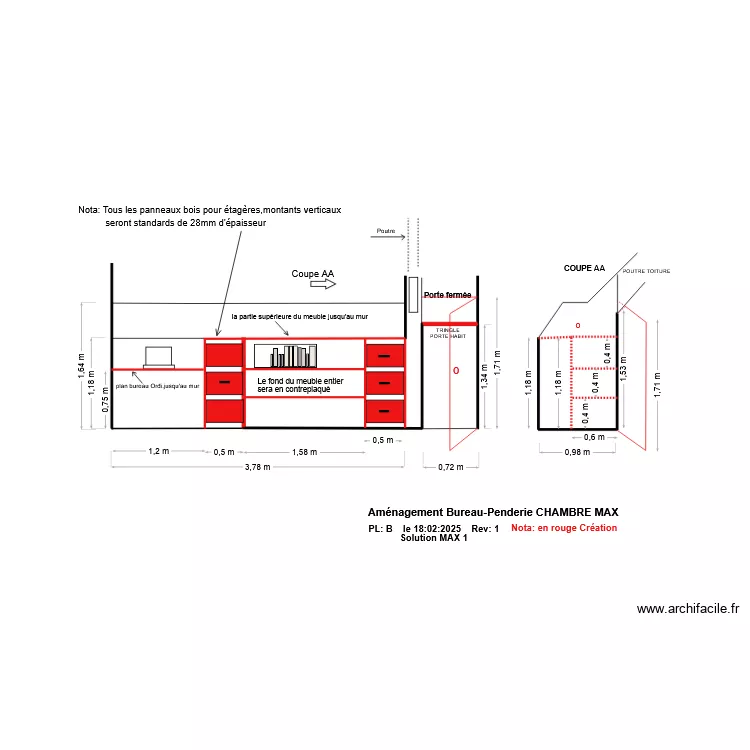 Am&eacute;nagement bureau penderie chambre MAX. Plan de 