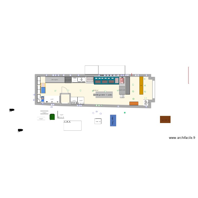 CUISINE V2. Plan de 1 pièce et 39 m2