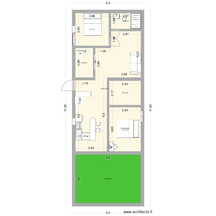 Maison St Pierre bis. Plan de 7 pièces et 92 m2