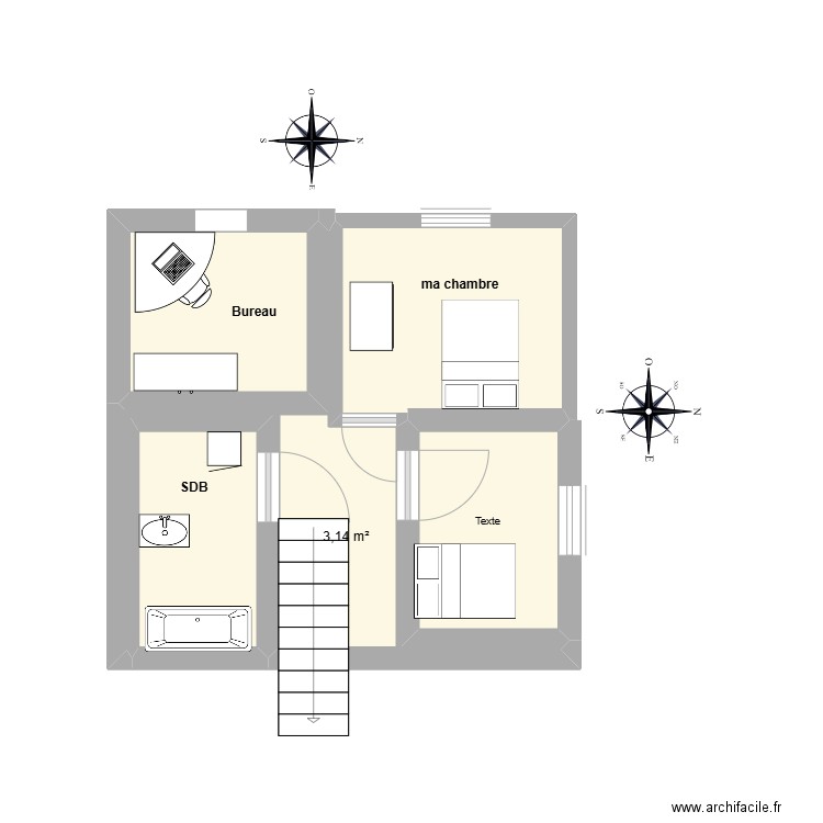 ETAGE. Plan de 5 pièces et 19 m2