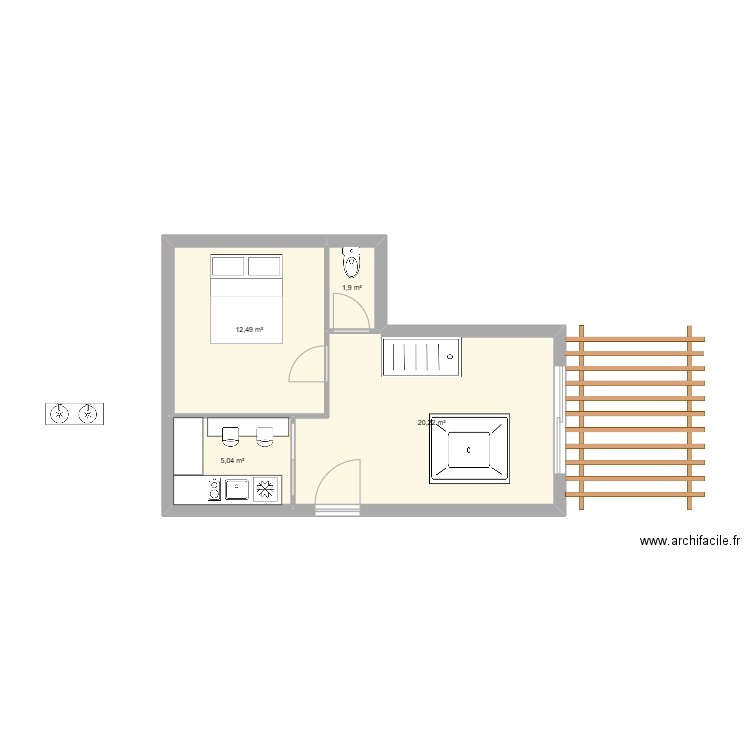 rdc 2. Plan de 4 pièces et 40 m2