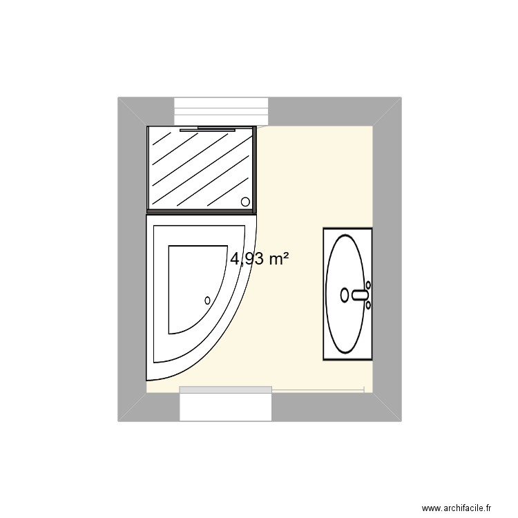 Salle de bain baignoire angle. Plan de 1 pièce et 5 m2