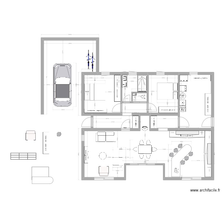 pignon 34. Plan de 5 pièces et 34 m2