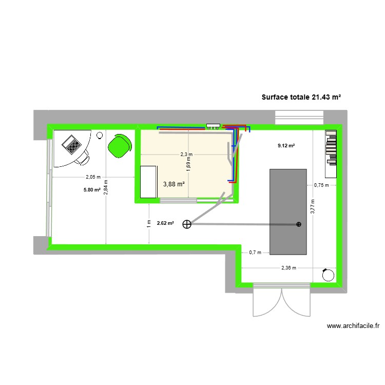 Salon massage plomberie. Plan de 0 pièce et 0 m2