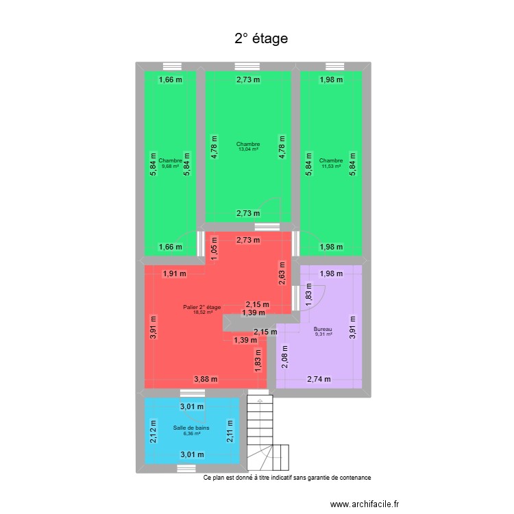 2° étage fyon . Plan de 6 pièces et 68 m2