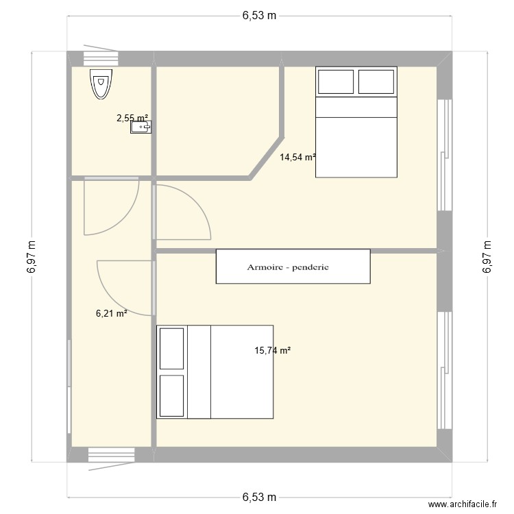 extension 1. Plan de 4 pièces et 39 m2
