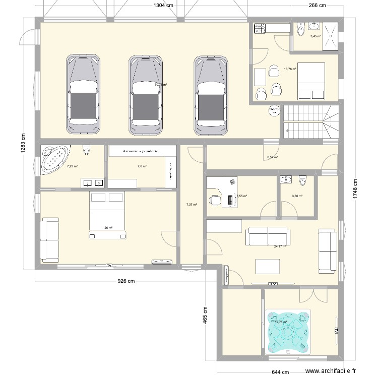 RDC. Plan de 12 pièces et 200 m2