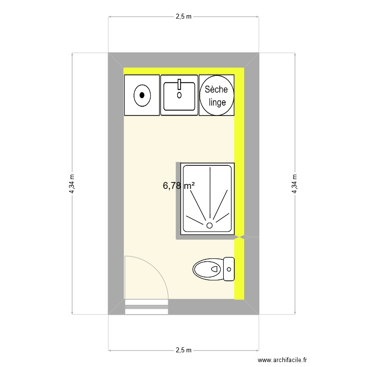 wc1. Plan de 1 pièce et 7 m2
