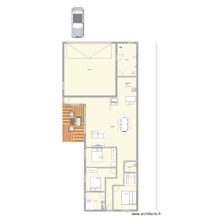 Maison 3. Plan de 8 pièces et 168 m2