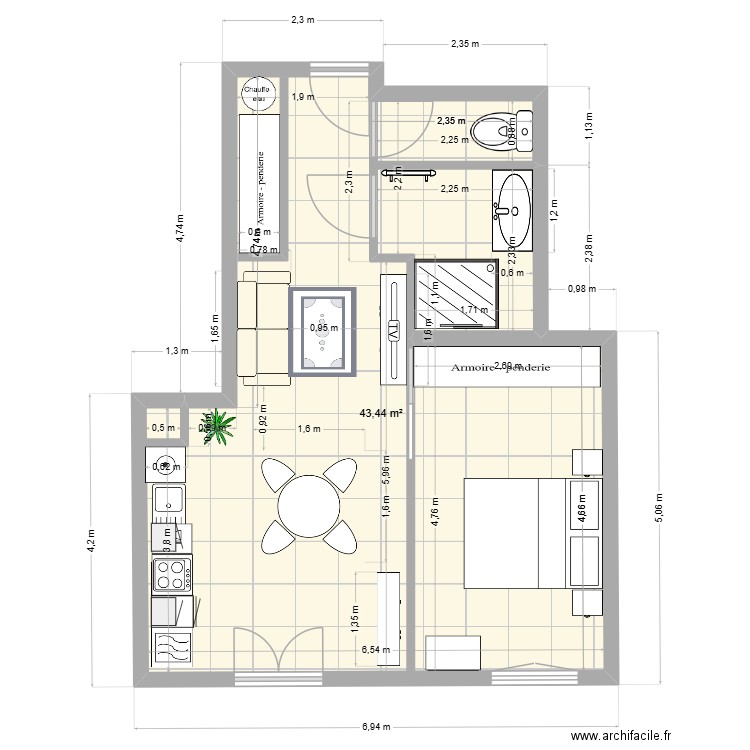 nice 2. Plan de 1 pièce et 43 m2