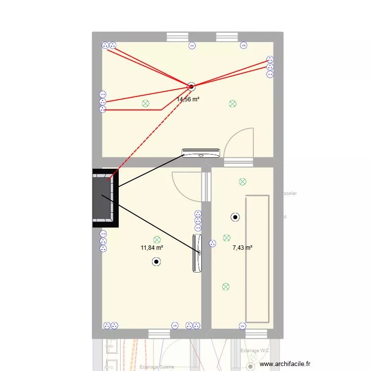 ECL +PC cuisine. Plan de 5  et 88 m²